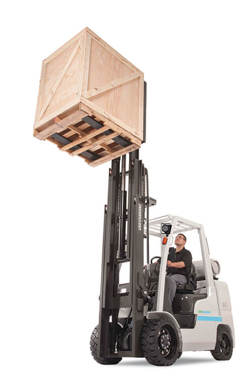 UniCarriers forklift carrying box